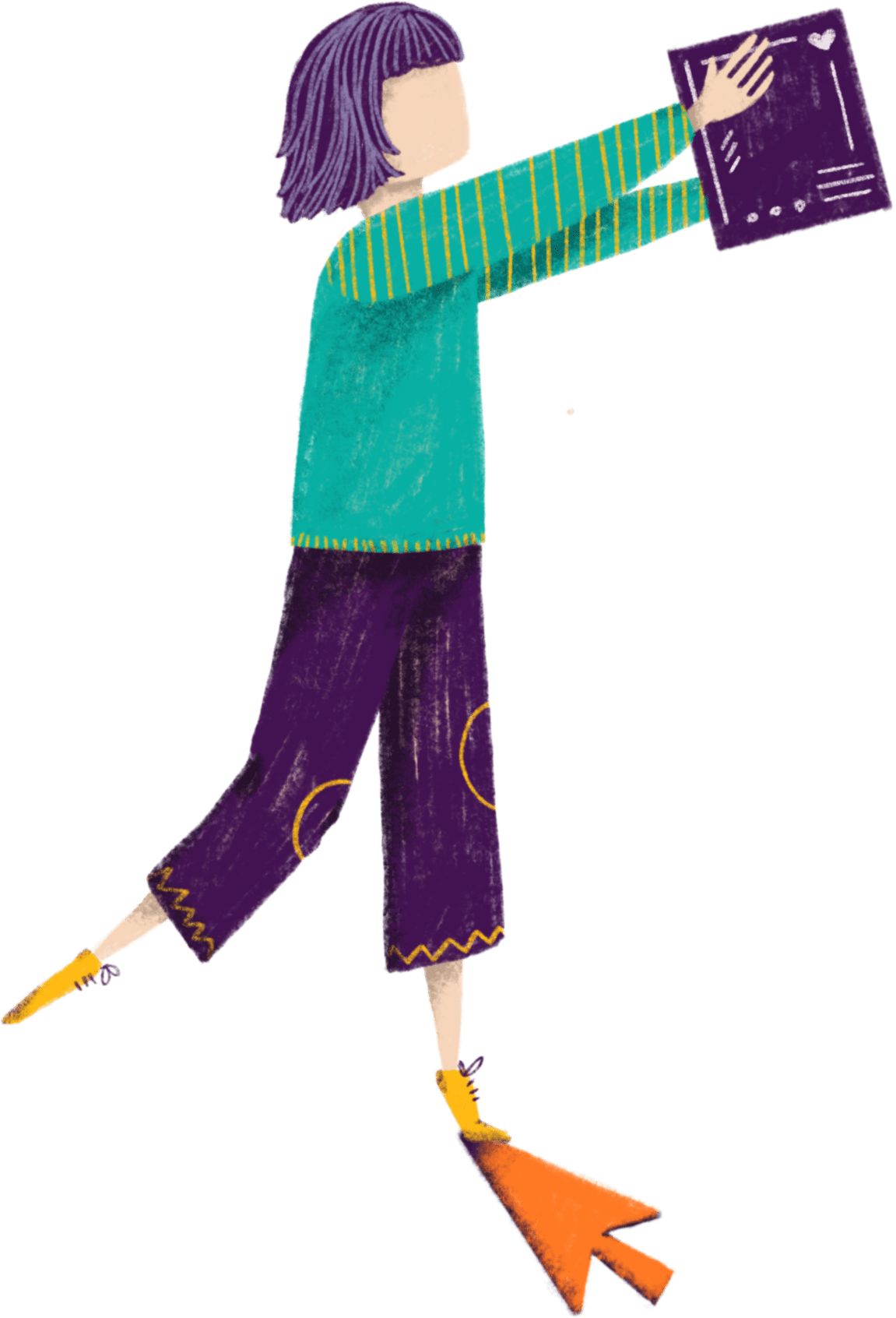 a lady standing on a mouse arrow placing a piece of the donorwall